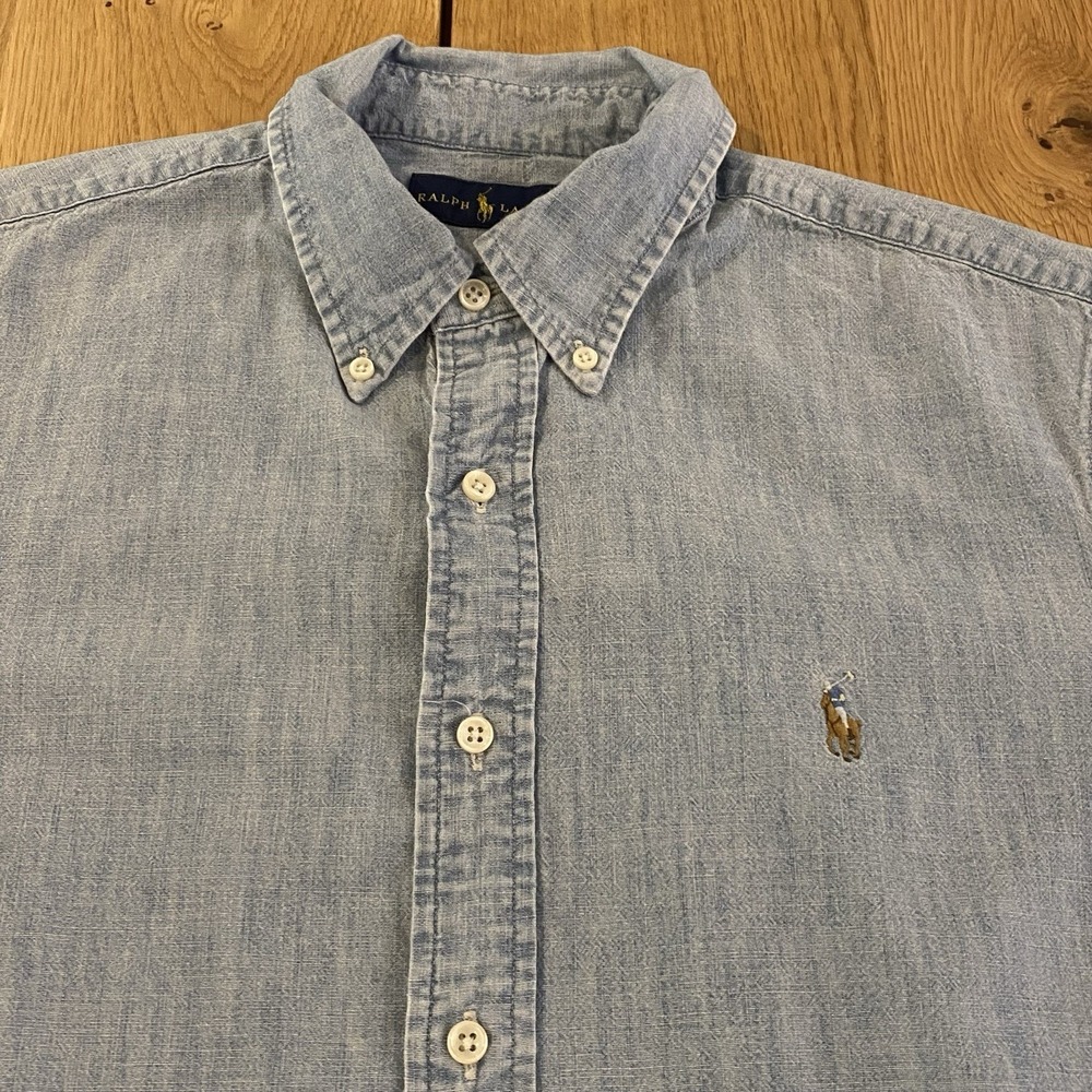 Polo Ralph Lauren Button Down Chambray Shirt Men's Large Short Sleeve